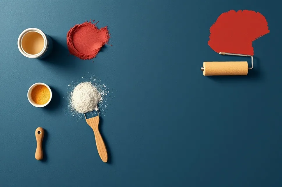 Outils de peinture disposés dans l'ordre des étapes du chantier