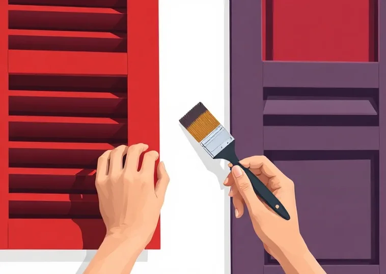 Mise en peinture au pinceau de volets et d'encadrements en bois